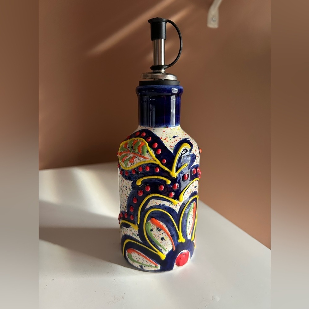 New Alfasur Ceramica Mijas Spain Hand-Painted Oil Cruet Decanter